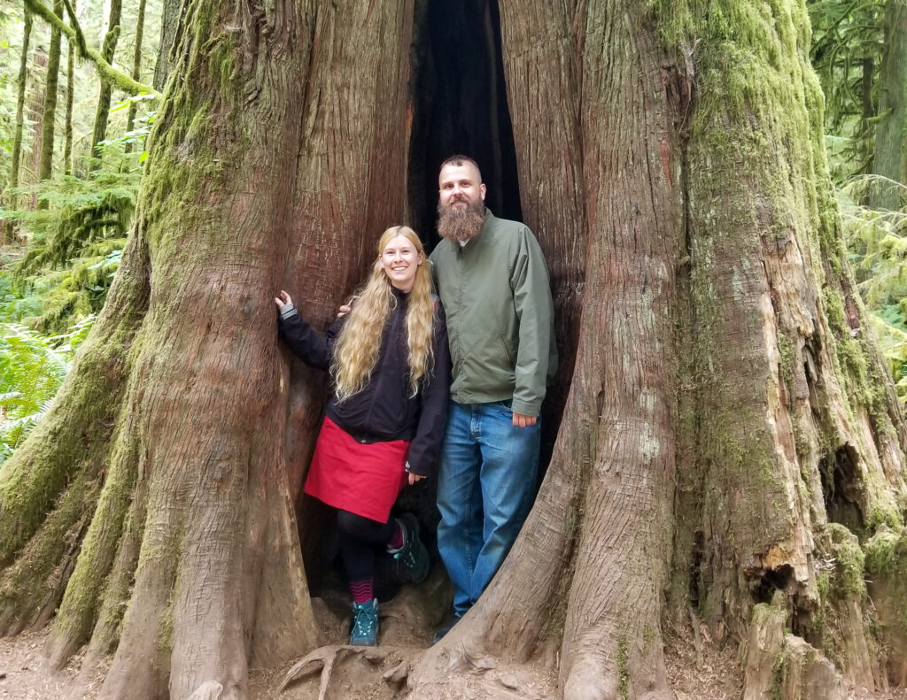 Standing in front of ancient Douglas Fir